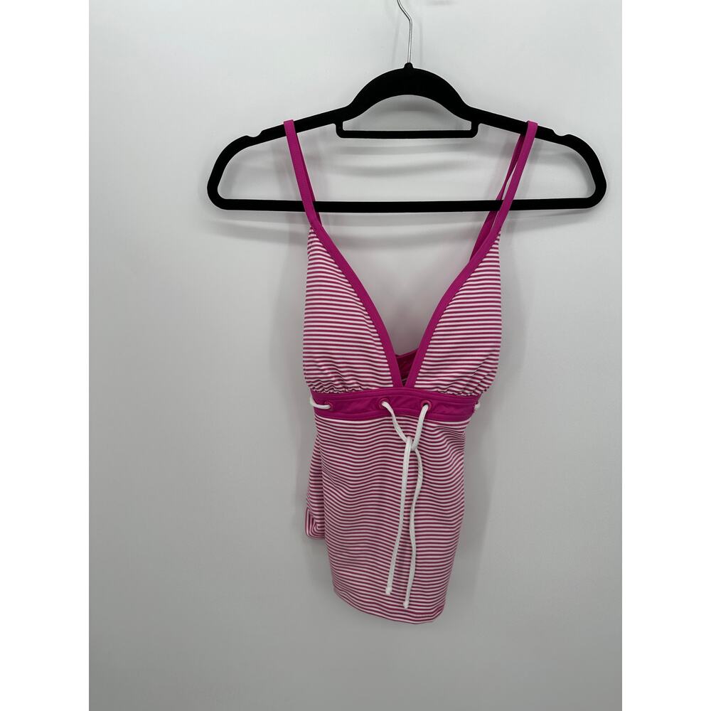 JAG Pink Striped Tankini Bathing Suit Top Womens Size L Deep V‎ 6FSS0087